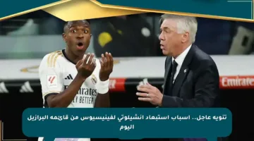 تنويه عاجل.. أسباب استبعاد أنشيلوتي لفينيسيوس من قائمة البرازيل اليوم